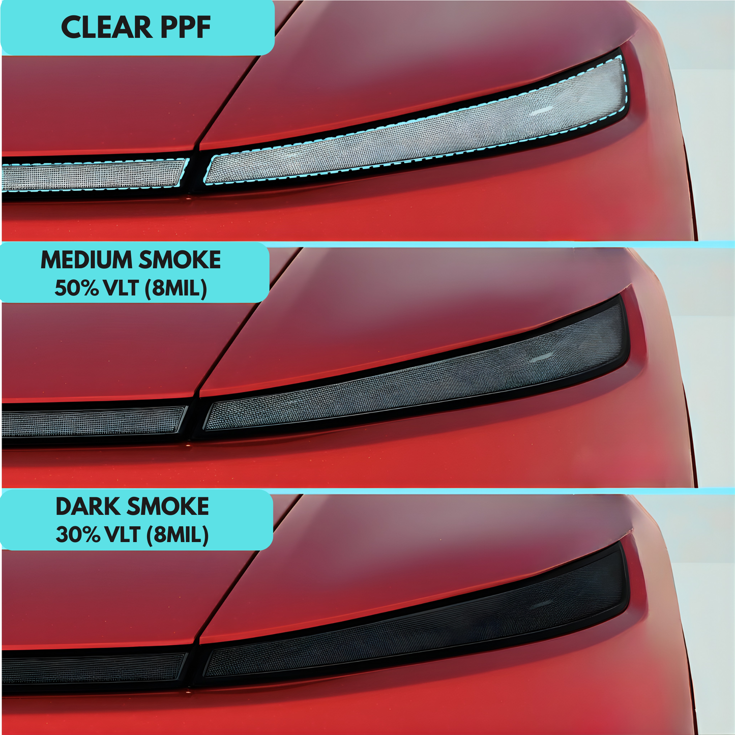 Fits Tesla Model Y 2025+ (Juniper) Headlight Smoke Tint PPF | Clear, Medium, Dark Film Kit